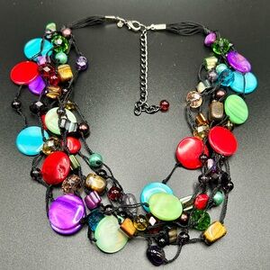 L037 Premier Designs colorful statement piece necklace red blue purple black